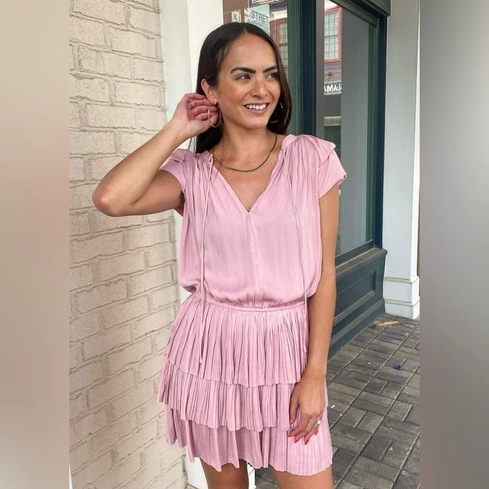 Current Air Short Sleeve Tiered Mini Dress Pink
